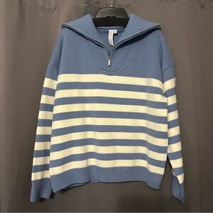 •new• Grace + Karma oversized blue and white striped quarter zip sweater